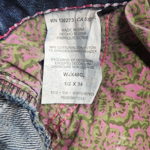 Wrangler Jeans Womens 1/2 x 34 Blue Bootcut Low Rise Rock 47 Fleur De Lis 28x30 - Picture 10 of 11